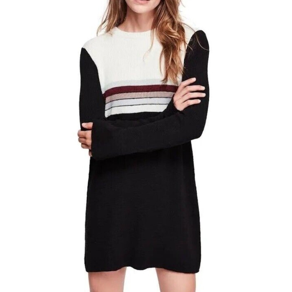 Free People Color Block Long Sleeve Sweater Dress Linen Blend Womens Size S - Picture 1 of 9